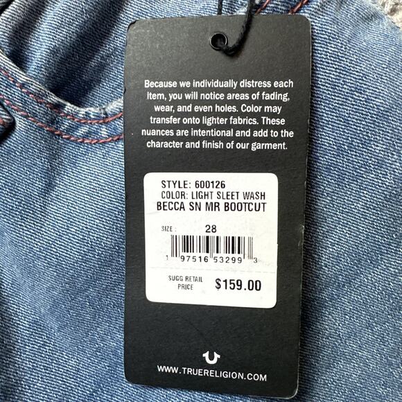 True Religion Becca Mid Rise Boot Cut Jeans Size 28 NWT Minor Flaw - Picture 5 of 13